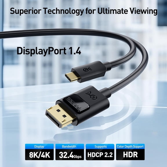FGTHBF-Unidirectional USB C to DisplayPort 1.4 Cable - 6ft, Support 8K@60Hz / 4K@240Hz, Thunderbolt 4 to DisplayPort Cable, Display Port to USB C, Black - Not for Portable USBC Monitor