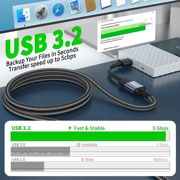FGTHBF-Upgrade USB Extension Cable 16FT, USB Extender, 5Gbps Ultra High Speed USB 3.0 Extension Cord, Military Nylon Braided Gold-Plated Connectors, Heavy-Duty Type A Male to Female Cord Fast Chargin