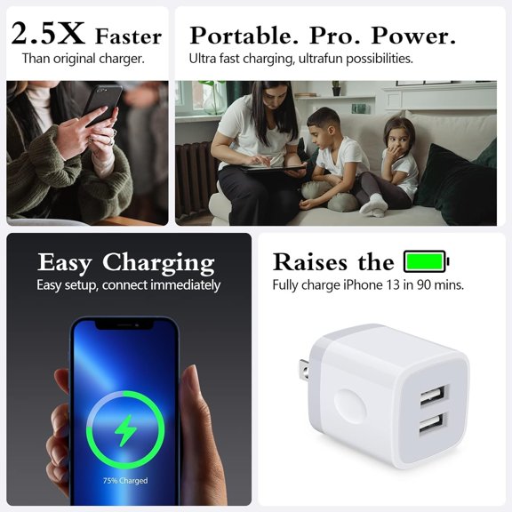 FGTHBF-Wall Charger,USB Brick 3Pack 2.1A/5V Dual Port USB Plug Charger Cube Power Adapter Fast Charging Block for iPhone 17 16e 16 15 14 13 12 Pro Max 8 7 6 Plus 5S,iPad,Samsung Galaxy S8 S7 S6,Andro