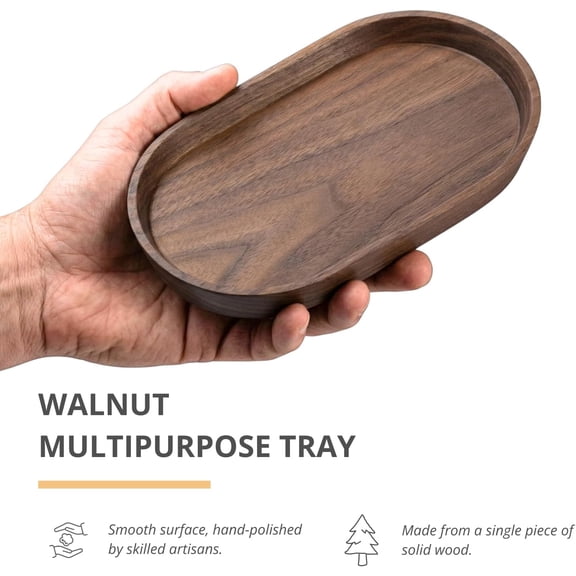 FGTHBF-Wooden Mini Serving Tray for Parties, Tea&Coffee Table Tray, Small Oval Wood Plate for Fruit&Snacks, Decorative Tray for Jewellery Key Coin, Tray for Bathroom (Walnut, 7.84.66)