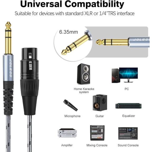 FGTHBF-XLR Female to 1/4 Inch 6.35mm TRS Adapter Cable, XLR to Quarter inch Patch Cable, 1 Feet, for Microphone,Mixer,Guitar,AMP,Speakers