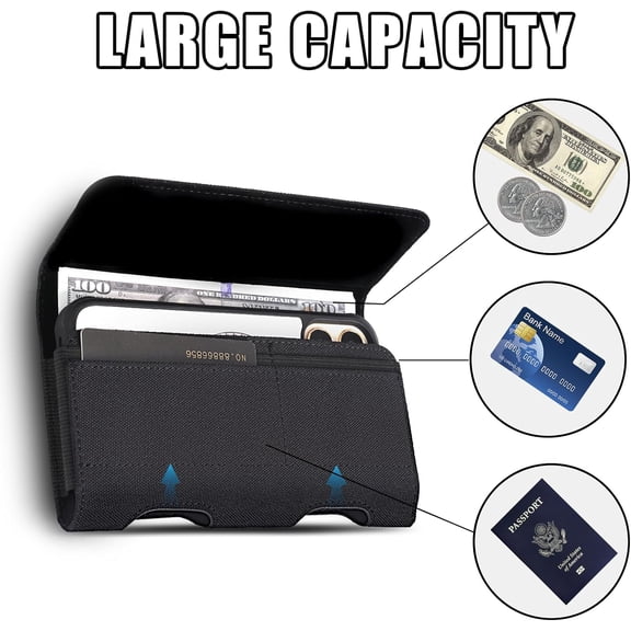 FGTHBF-for iPhone 17 Pro Max Holster, Nylon Holster Pouch Belt Clip Case and Loops Holder Cover for iPhone Air 16/15/14/13/12/11 Pro Max Galaxy S25 Plus S24+ Black