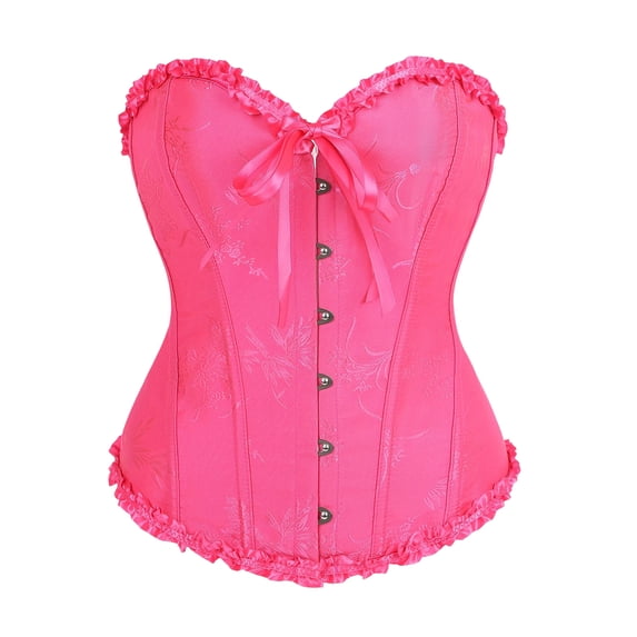 FGVCTG Corset Tops For Women, Sweetheart Strapless Lace Up Bustier Ruffle Trim Gothic Halloween Shapewear Top Hot Pink S