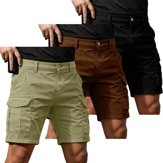 FGVCTG Men's 3 Pack Cargo Shorts Summer Casual Work Shorts Breathable Lightweight Outdoor Hiking Camping Short Pants with Multi Pocket Army Green S
