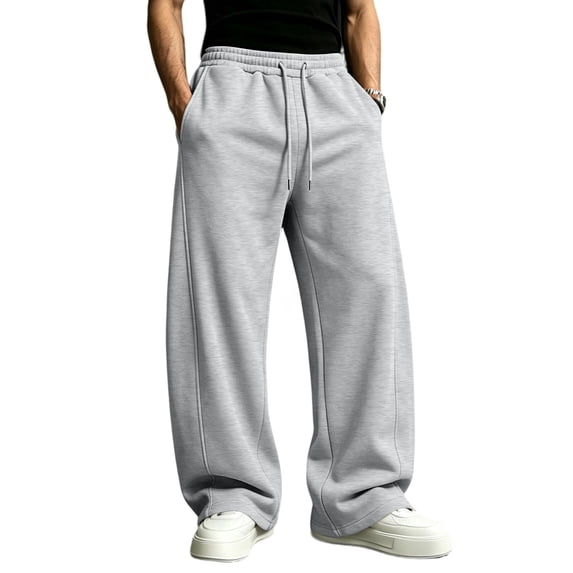 FGVCTG Men's Baggy Sweatpants, Solid Color Elastic Drawstring Wide Leg Jogging Pants with Pockets, Open Bottom Casual Sweat Pants for Everyday Wear Light Gray M