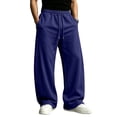 thumbnail image 1 of FGVCTG Men's Baggy Sweatpants, Solid Color Elastic Drawstring Wide Leg Jogging Pants with Pockets, Open Bottom Casual Sweat Pants for Everyday Wear Navy 2XL, 1 of 7