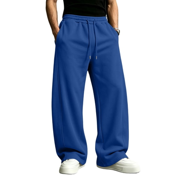 FGVCTG Men's Baggy Sweatpants, Solid Color Elastic Drawstring Wide Leg Jogging Pants with Pockets, Open Bottom Casual Sweat Pants for Everyday Wear Royal Blue 3XL