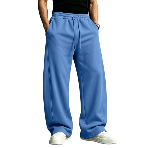 FGVCTG Men's Baggy Sweatpants, Solid Color Elastic Drawstring Wide Leg Jogging Pants with Pockets, Open Bottom Casual Sweat Pants for Everyday Wear Sky Blue S