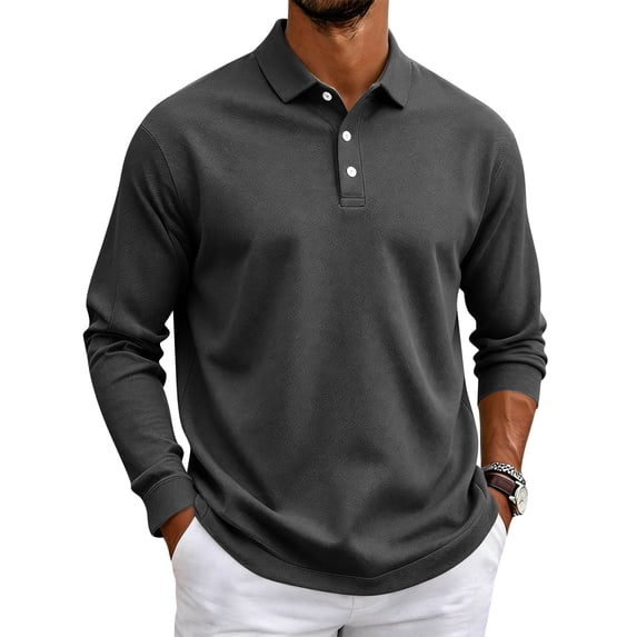 FGVCTG Men's Golf Polo Shirts Casual Long Sleeve Lightweight Pullover Top Soft Breathable Golf T-Shirt for Daily Wear Dark Gray S