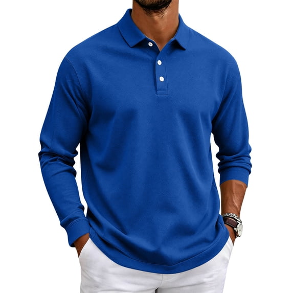 FGVCTG Men's Golf Polo Shirts Casual Long Sleeve Lightweight Pullover Top Soft Breathable Golf T-Shirt for Daily Wear Royal Blue S