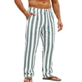 thumbnail image 1 of FGVCTG Men's Vertical Striped Cotton Linen Blend Pants Casual Elastic Waist Pleated Front Button Summer Beach Trousers with Pockets Mint Green S, 1 of 4