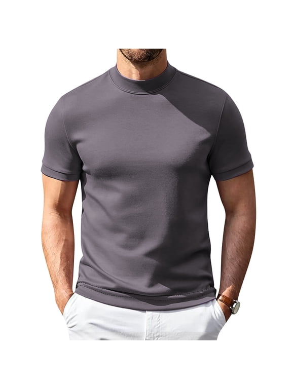 Mock Neck T-Shirts for Men Casual Short Sleeve Lightweight oft Basic Solid Pullover Undershirt Dark Purple M