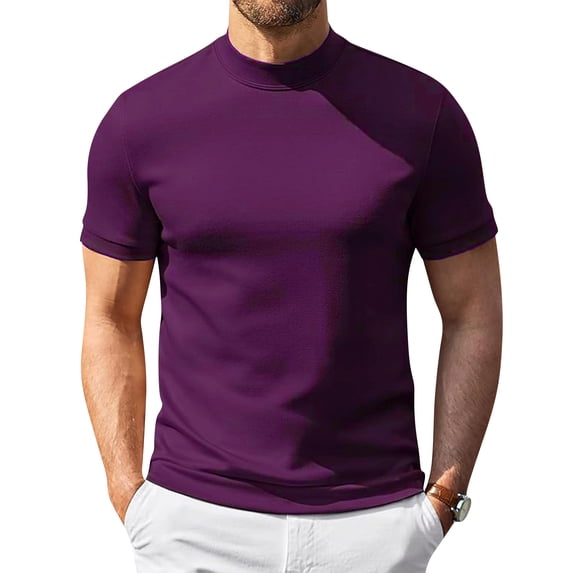 FGVCTG Mock Neck T-Shirts for Men Casual Short Sleeve Lightweight oft Basic Solid Pullover Undershirt Deep Red 2XL