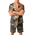 thumbnail image 1 of FGVCTG Pajamas for Men Halloween Ghost Starry Sky Print Silk Satin Button down 2 Pieces Summer Loungewear Sleep Pjs Set with Pockets Black 4XL, 1 of 4