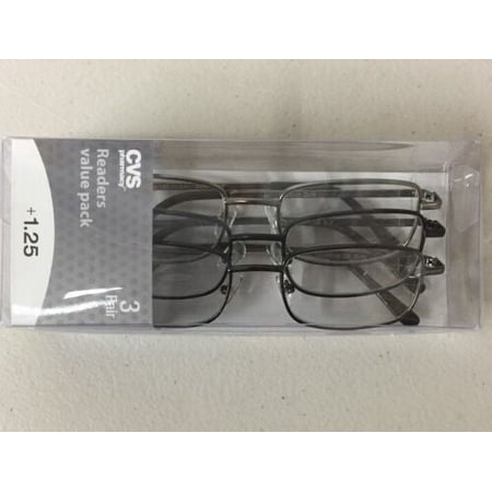 FGX Metal Full Frame Rectangular +1.25 Reading Glasses, 3 Pair
