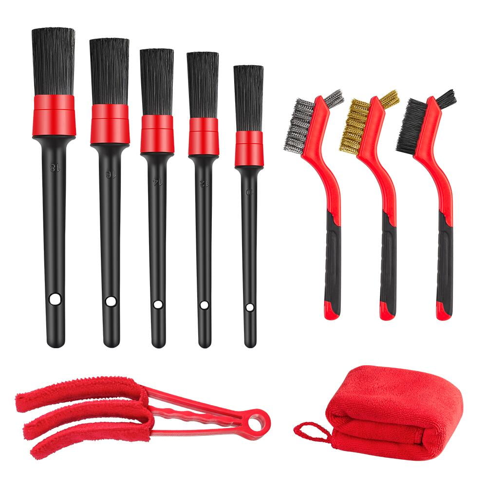 9Pcs Car Detailing Brush Set, TSV Boar Hair Auto Detail Brushes Kit with  Air Vent Brush, Wire Brushes
