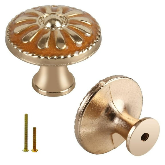 FGY 10pcs Kitchen Cabinet Knobs Pulls, Metal Round Cabinet Knobs, Drawer Dresser Handles Cupboard Door Heavy Knobs, Kitchen Cabinet Hardware with Screws for Bathroom Drawer, 1.18inch, Orange