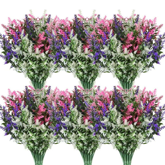 FGY 12 Bunches Artificial Flowers Outdoor Artificial Flowers Fake Lavender for Garden Window Box Indoor Decor (Multicolor)