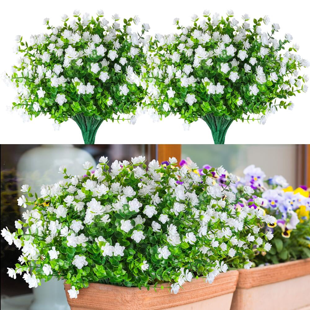 FGY 12 Bundles Artificial Flowers for Outdoor UV Resistant Artificial Plants Fake Flower (White)