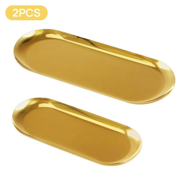 FGY 2 Pack Gold Decorative Tray Oval Metal Gold Candle Tray for Bathroom Home Dcor and Organization ( 9Inch + 11.8Inch)