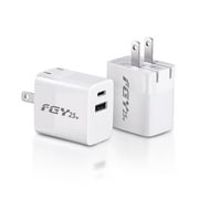 FGY 2PCS 25W Wall Charger Dual Port USB Fast Charger with Foldable Wall Plug PD3.0 Charging Adapter for iPhone, Samsung (White)