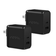 FGY 2PCS 65W Fast Charger Wall Charger Adapter 2 Port TYPE-C & USB-A Charger Block with Foldable Wall Plug Charger Brick (Black)