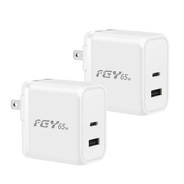 FGY 2PCS 65W Fast Charger Wall Charger Adapter 2 Port TYPEC & USBA