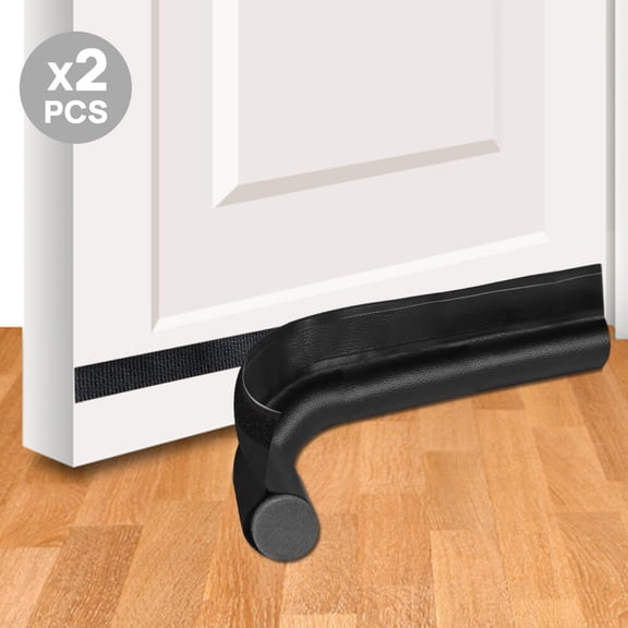FGY 2Pcs Door Draft Stopper 38 Inch Adjustable Foam Door Draft Blocker with Adhesive One Sided, Reduce Noise, Cold Air, Wind, Fit for Interior/Exterior Doors (Black)