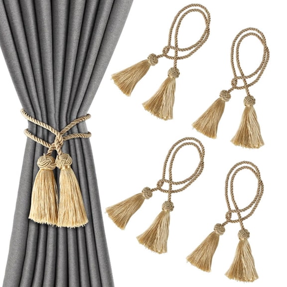 FGY 4Pcs Curtain Tie Backs Gold Decorative Rope Tiebacks Drapery Tie Backs with Tassel