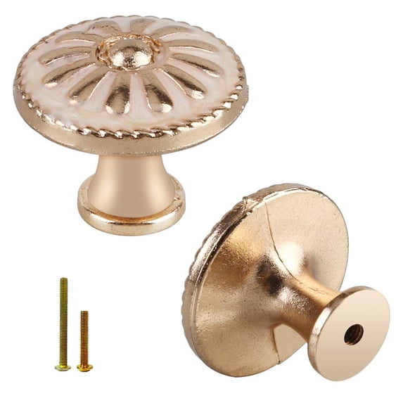 FGY 5pcs Kitchen Cabinet Knobs Pulls, Metal Round Cabinet Knobs, Drawer Dresser Handles Cupboard Door Heavy Knobs, Kitchen Cabinet Hardware with Screws for Bathroom Drawer, 1.18inch, White