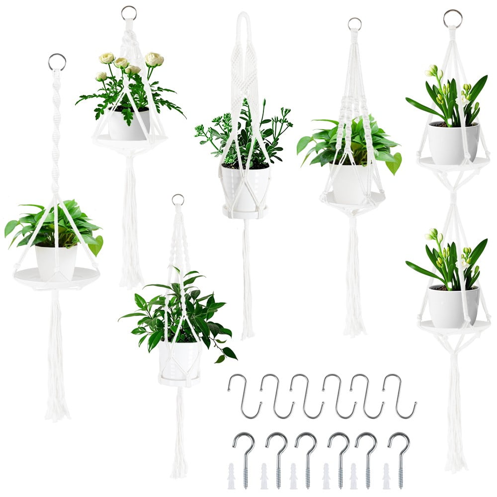 FGY 6 Pack Macrame Plant Hangers, Indoor & Outdoor Wall Set, Different Size  Flower Pot Holders with Hooks, White - Walmart.com