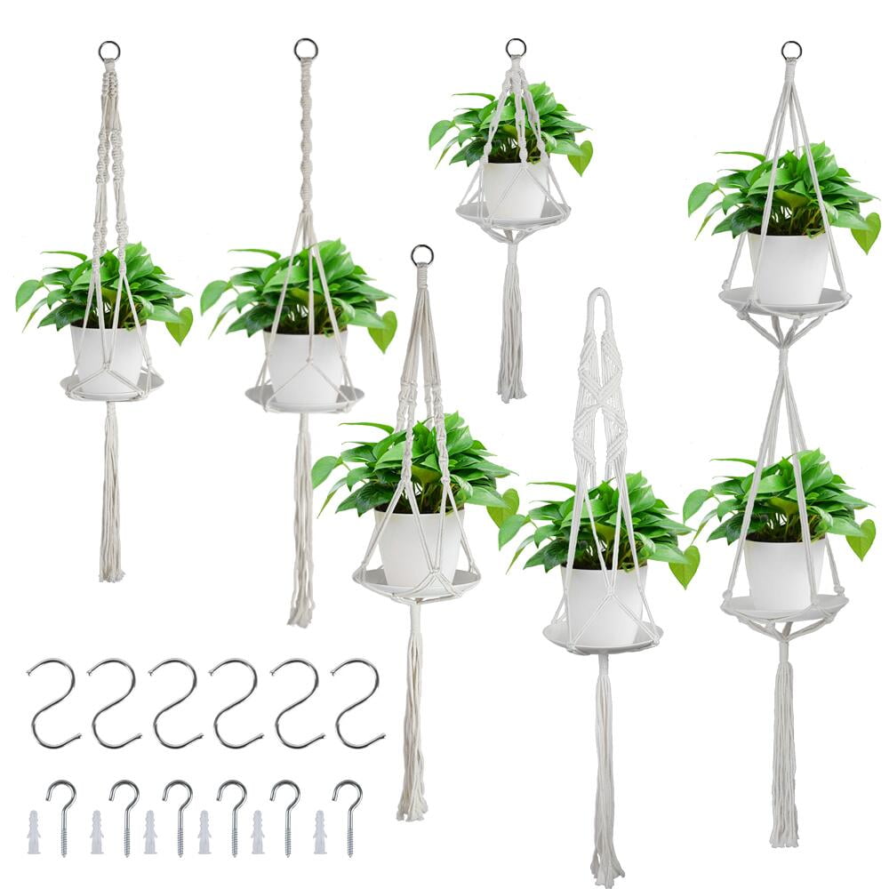 FGY 6 Pack Macrame Plant Hangers, Indoor & Outdoor Wall Set, Different