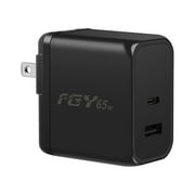 FGY 65W Fast Charger Wall Charger Adapter 2 Port TYPE-C & USB-A Charger Block with Foldable Wall Plug Charger Brick (Black)