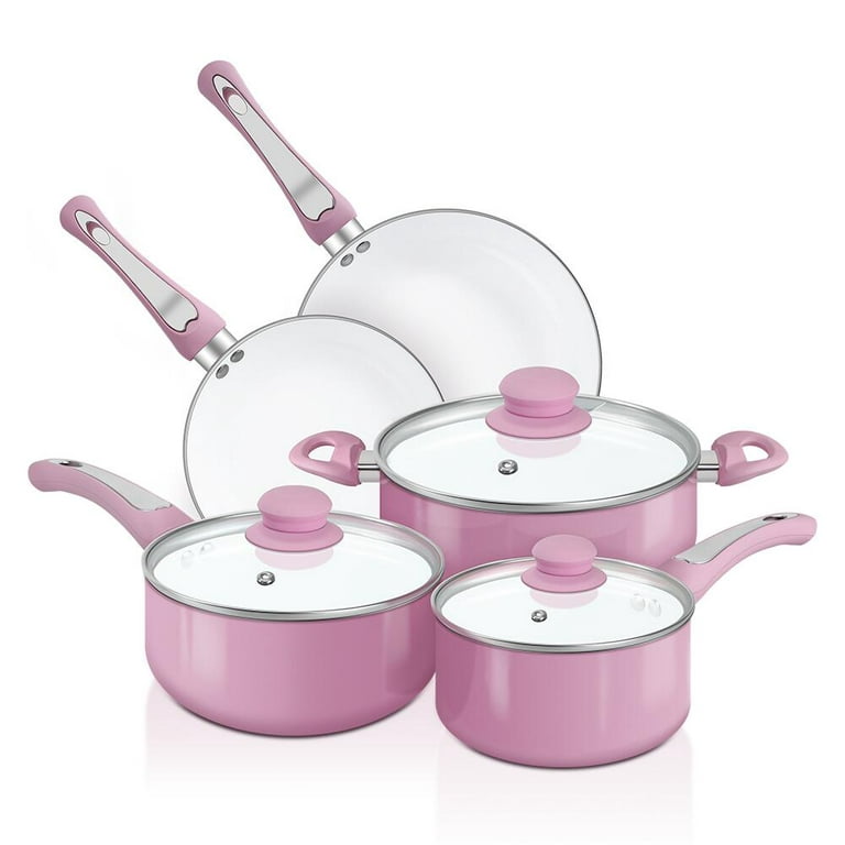 Nonstick Frying Pan Set,3 Piece Pots and Pans Set Nonstick,Pink Kitchen Cookware Sets with Non Stick Pan Coating,10 inch,8 inch and 6 inch Non Stick