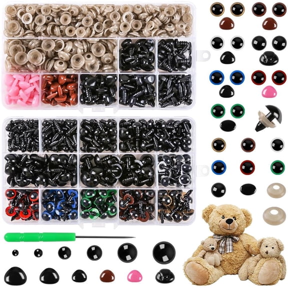 FGY 915PCS Coloured Safety Crochet Eyes and Noses with Washers for DIY Stuffed Animals, Crochet Toy