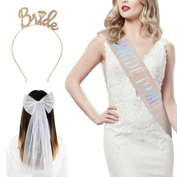 FGY Bachelorette Party Decoration Kit Bride-to-Be Sash, Bow Bridal Veil, and "Bride" Tiara Included (Gold)