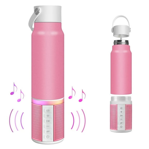 FGY Bluetooth Speaker Bottle 20oz Pink 304 Stainless Steel Water Bottle with Rechargeable Speaker & RGB Lighting