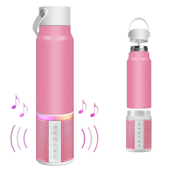 FGY Bluetooth Speaker Bottle 20oz Pink 304 Stainless Steel Water Bottle with Rechargeable Speaker & RGB Lighting