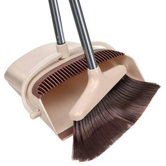 FGY Broom and Dustpan Set with Extended Handle for Indoor and Pet - Brown