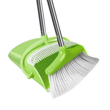 FGY Broom and Dustpan Set with Extended Handle for Indoor and Pet - Green