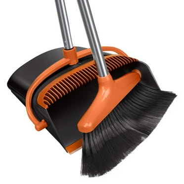 FGY Broom and Dustpan Set with Removable Handle for Indoor and Pet (Black&Orange)