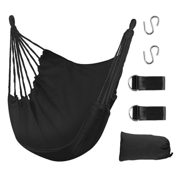 FGY Hammock Chair Swing Portable Canvas Camping Hanging Seat for Outdoor Indoor (Black)