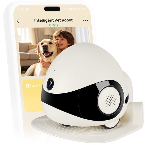 FGY Mobile Pet Camera Robot, 1080P HD Moving Cat Dog Monitor with Phone App, Smart Home Security Camera, Two-Way Audio, Night Vision, Auto Recharge, White