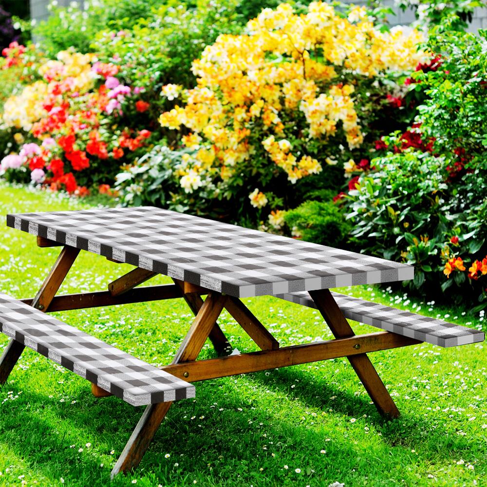 Deluxe Picnic Table Cover with Cushions, 3Piece Set, Red Gingham