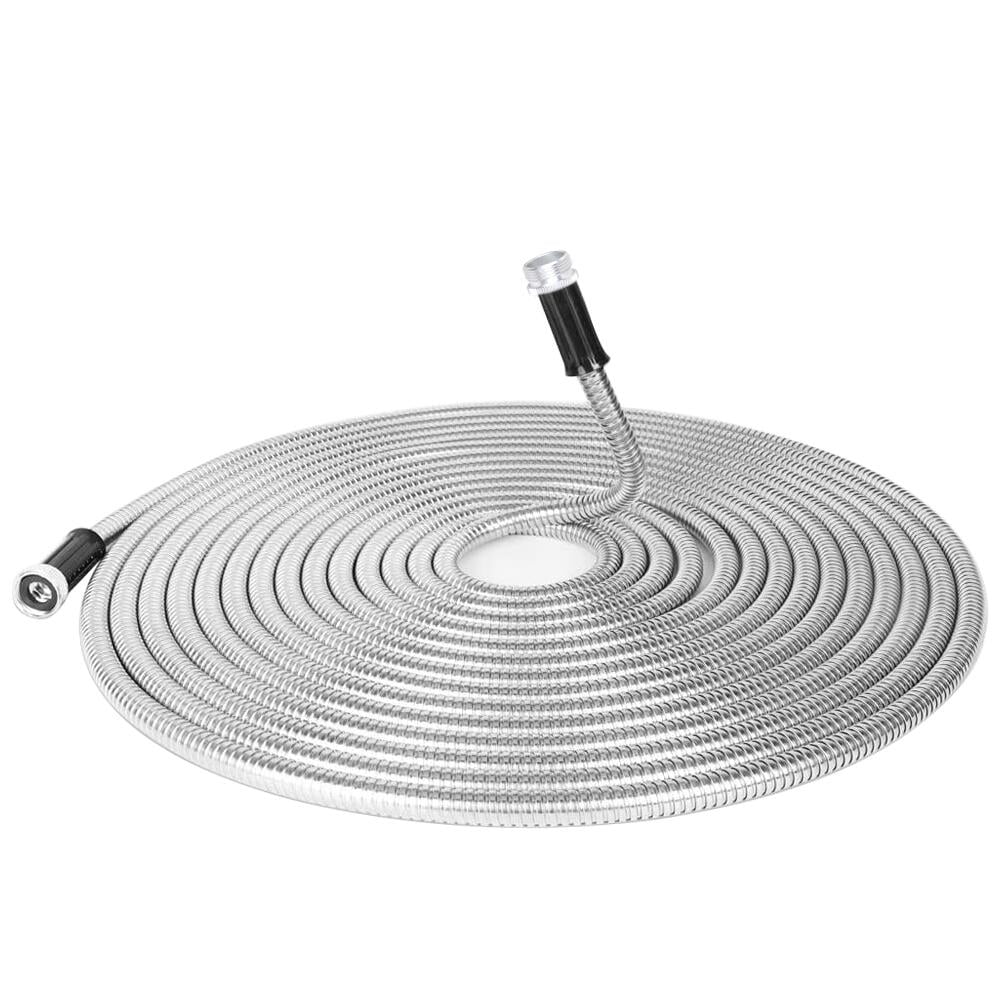 FGY Stainless Steel Garden Hose 50 FT Ultra Durable Metal Hose for Garden, Window, Car and Pet(Silver)