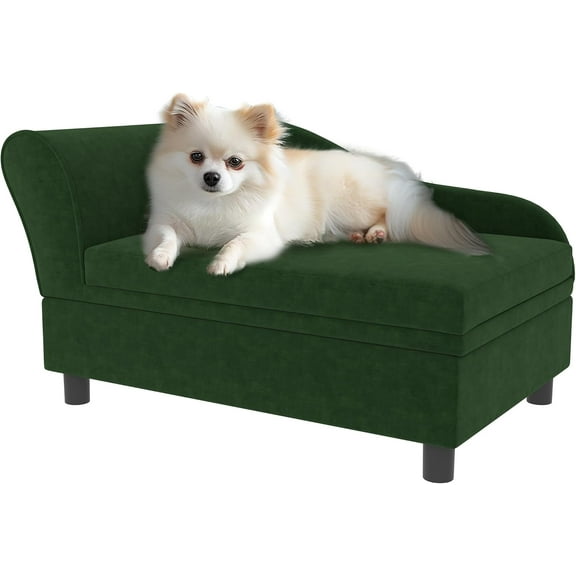 FGYRYK Luxury Fancy Dog Couch with Hidden Storage, Small Dog Sofa Bed with 2" Soft Foam, Modern Pet Furniture for Puppies & Little Breeds, Green
