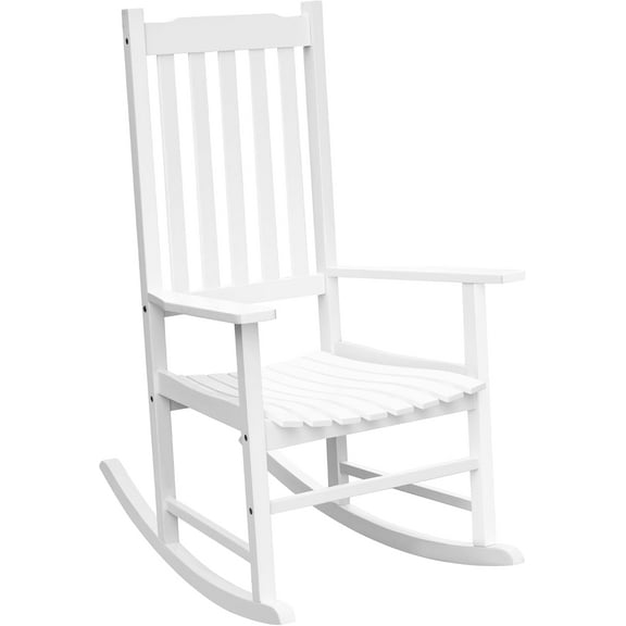 FGYRYK Outdoor Rocking Chair Oversized Wooden Patio Chairs with Widened Armrest High Back Porch Rocker for Lawn, Garden, Backyard, Fire Pit (White)