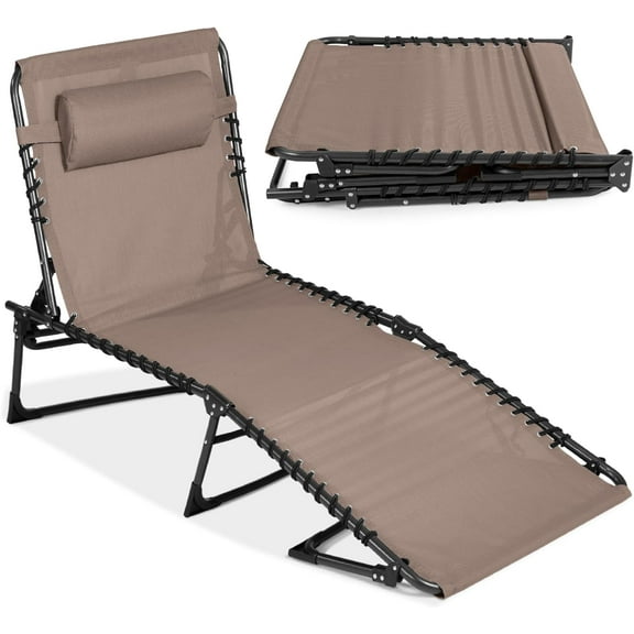 FGYRYK  Patio Chaise Lounge Chair, Portable Outdoor Folding Recliner for Lawn, w/ 8 Positions, Handles, 300lb Capacity - Warm Taupe