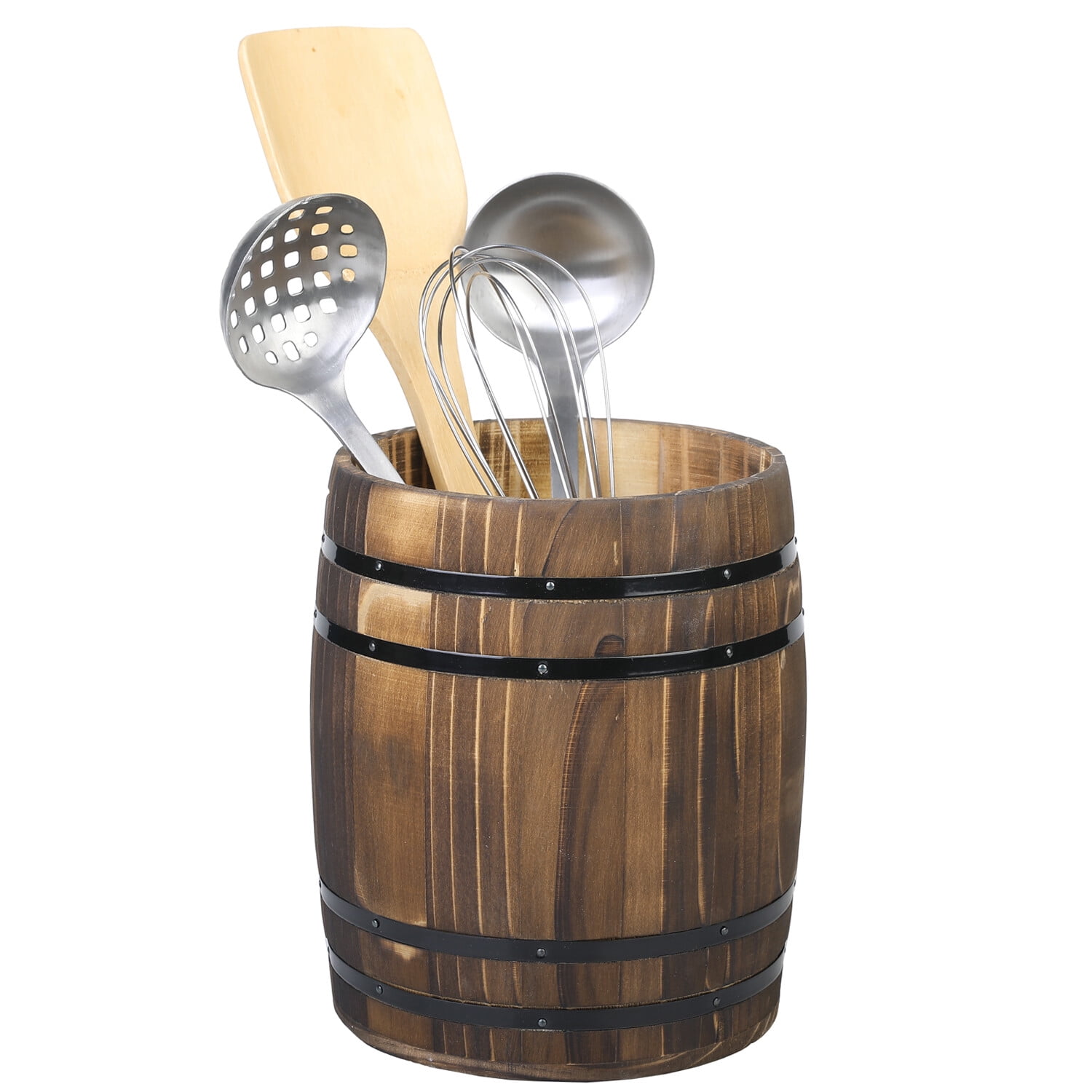 FGYRYKWine Barrel Design Kitchen Utensil Can - Retro Burnt Wood Cooking ...