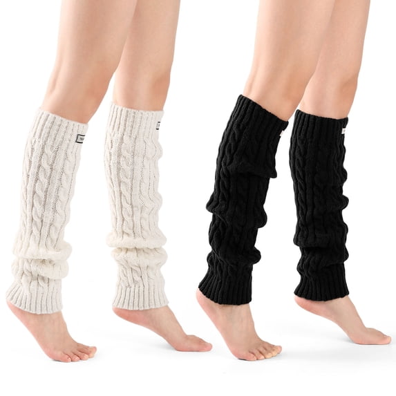 FGZ Leg Warmers for Women 80s 90s Outfit Fashion Ribbed Leg Socks Sports Yoga(2 Pairs),Black and White